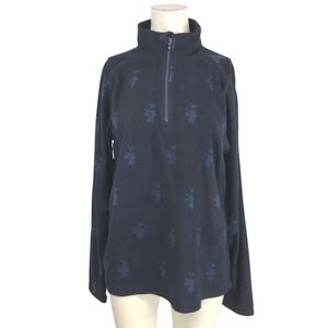 Killtec Navy Blue Floral Print Fleece 1/4 Zip Pullover Top Women US 14